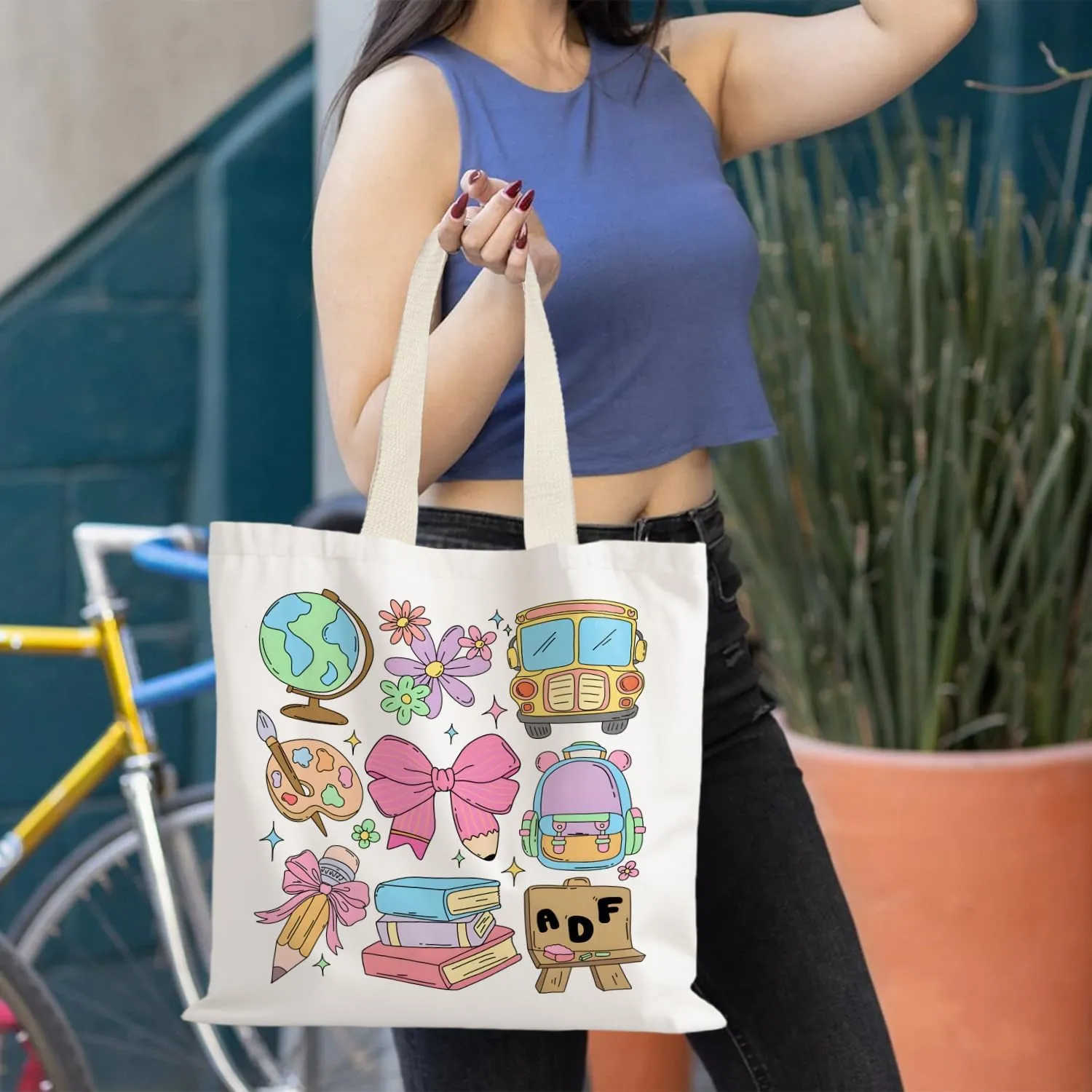 Teacher Tote Bag,Trendy Preppy Pink Tote Bag,Trendy Retro Y2K Preppy,Teacher Gifts for Women