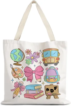 Teacher Tote Bag,Trendy Preppy Pink Tote Bag,Trendy Retro Y2K Preppy,Teacher Gifts for Women