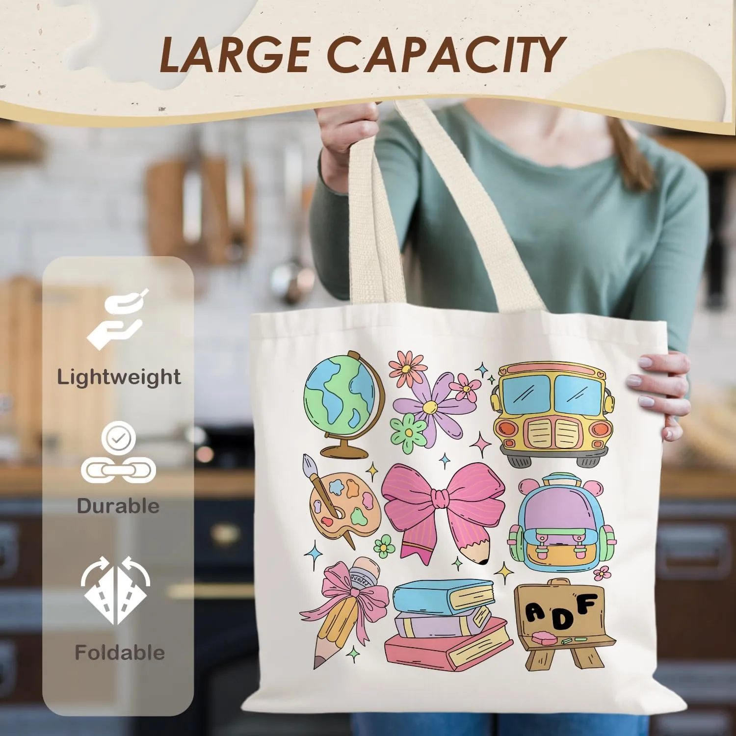 Teacher Tote Bag,Trendy Preppy Pink Tote Bag,Trendy Retro Y2K Preppy,Teacher Gifts for Women
