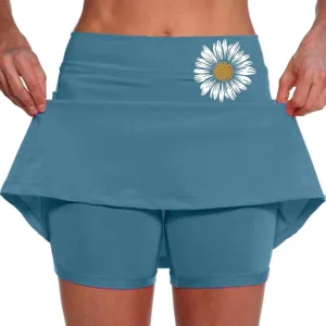 Tennis Skirt for Women High Waisted Lightweight 2 in 1 Casual Skorts Floral Print Tummy Control Comforts Baggy Skirts