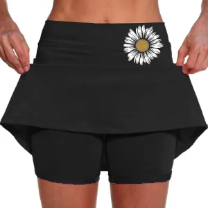 Tennis Skirt for Women High Waisted Lightweight 2 in 1 Casual Skorts Floral Print Tummy Control Comforts Baggy Skirts
