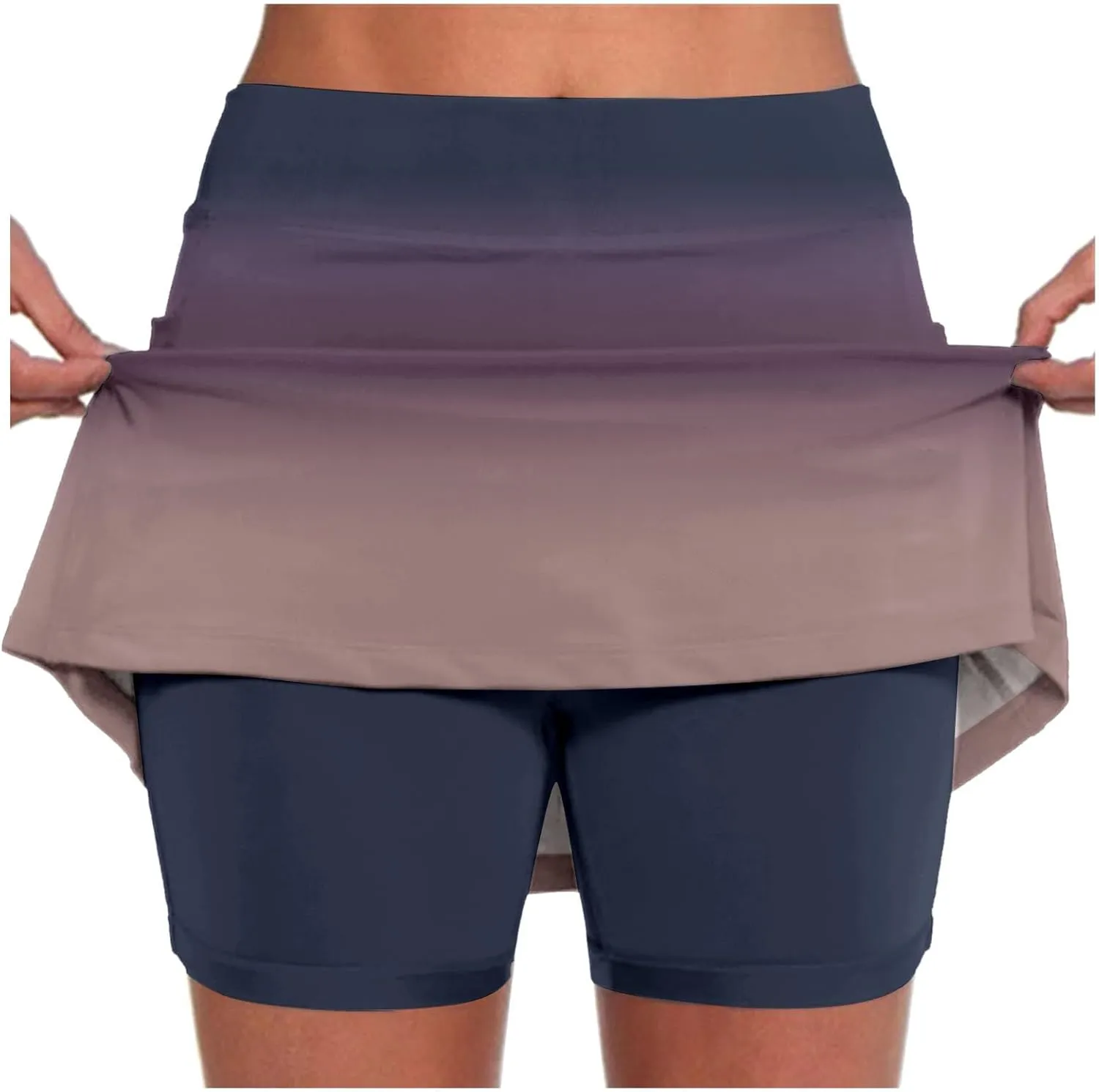 Tennis Skorts for Women with Pockets Casual Gradient Tummy Control Athletic Skirts with Shorts Summer Yoga Clothes