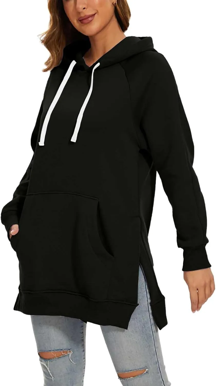 The Warmys Oversized Hoodie Dress, Sherpa Lined Long Sleeve Split Hem Valentines Day Pullover Sweatshirts with Pocket