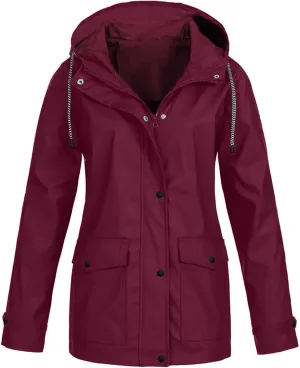 TIMIFIS Plus Size Rain Coats for Women with Hood Waterproof Lightweight Rain Jacket Zip Up Outdoor Windbreaker with Pocket