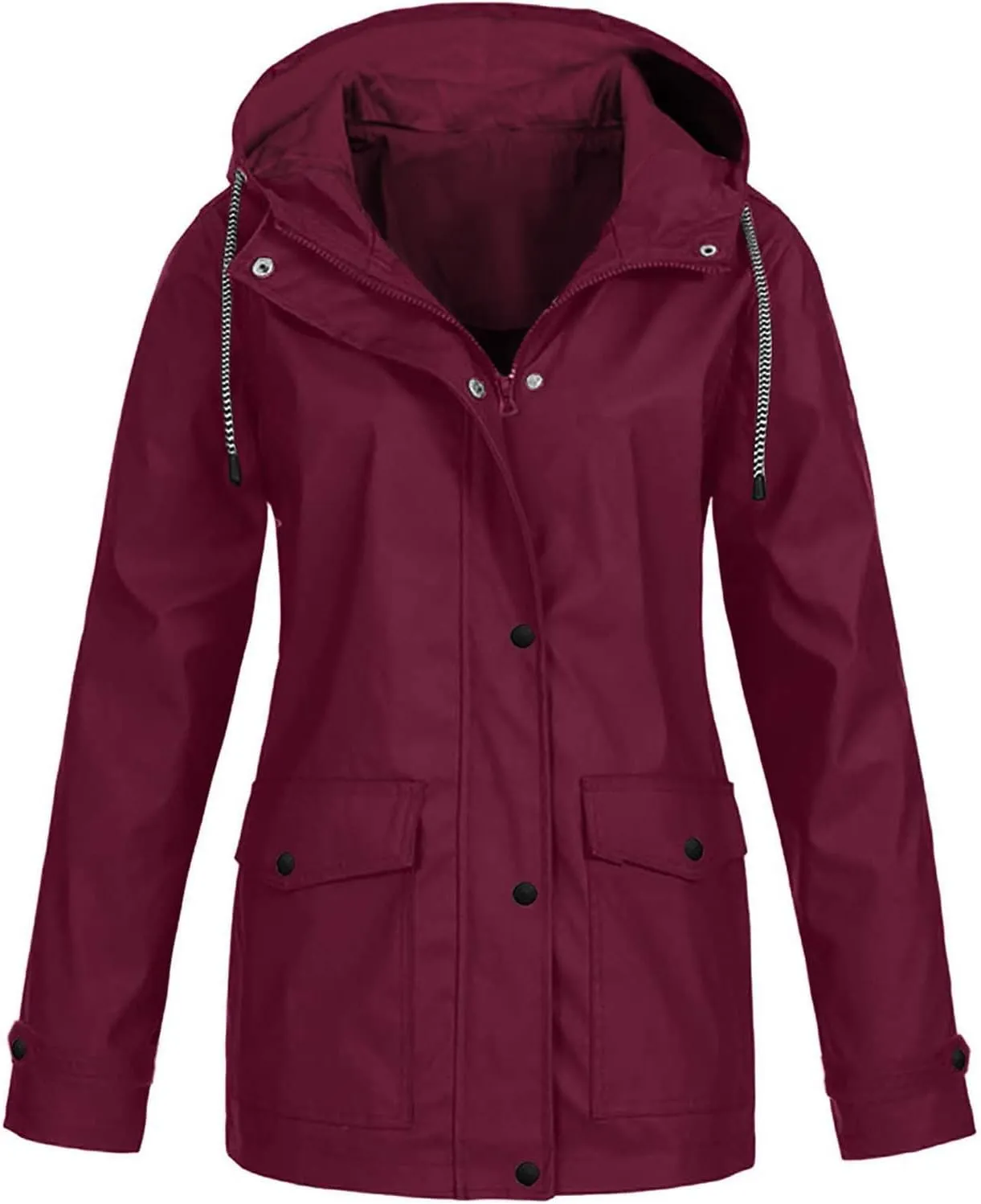 TIMIFIS Plus Size Rain Coats for Women with Hood Waterproof Lightweight Rain Jacket Zip Up Outdoor Windbreaker with Pocket