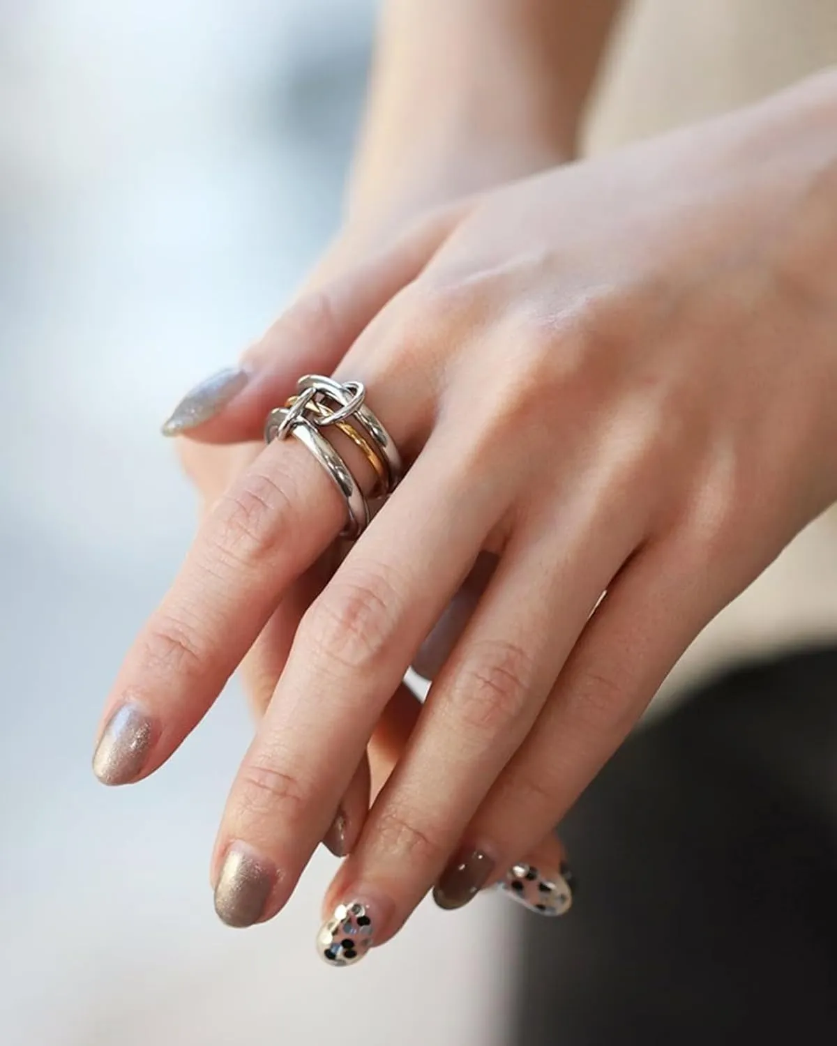 TLY Stackable Rings for Women Non Tarnish 18K Gold Plated Interlocking Ring Stack Set Gold Silver Mixed Metal Statement Rings Dainty Cubic Zirconia CZ Fashion Connected Band Thumb Ring Size 4-11 Jewelry Gift for Women