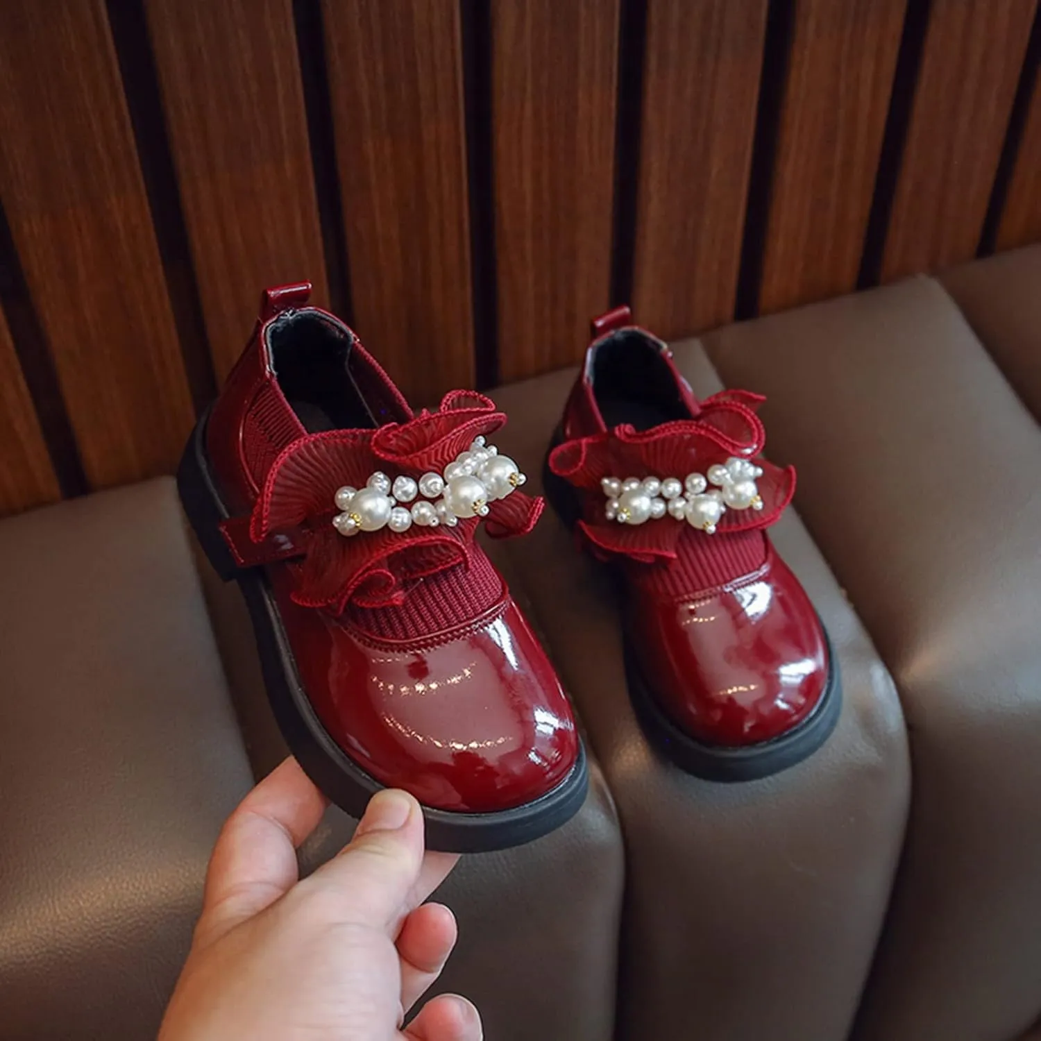 Toddler Shoes Girls Low Heel Shoes PU Dress Shoes Casual Shoes for Wedding Rubber Sole Shoes Breathable Sneakers