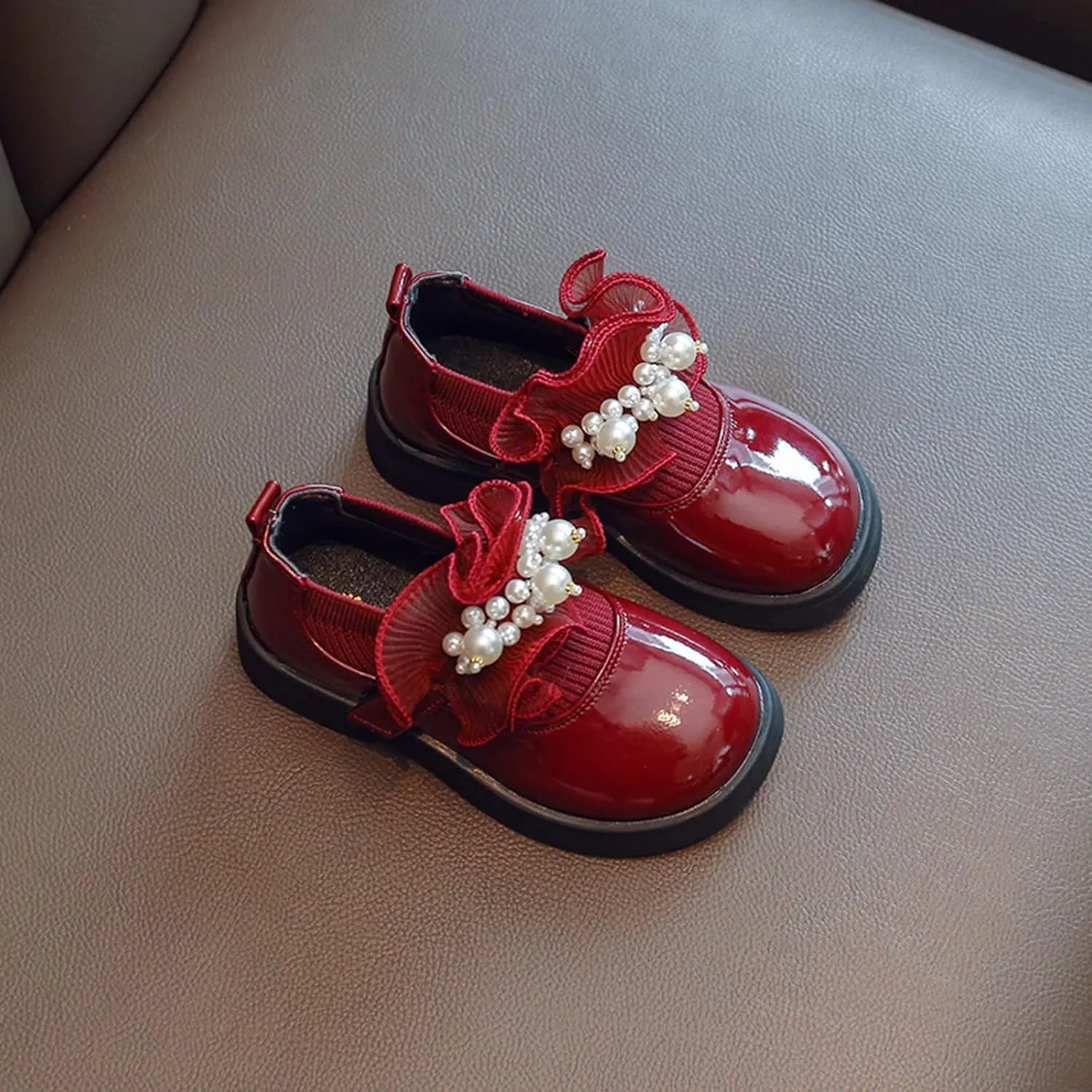 Toddler Shoes Girls Low Heel Shoes PU Dress Shoes Casual Shoes for Wedding Rubber Sole Shoes Breathable Sneakers