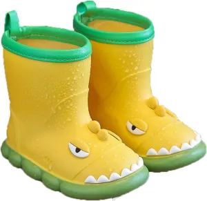 Toddler Waterproof Rain Boots Kids Rubber Boots Cute 3D Dinosaur Pull on Rainboots Boys Girls Water Shoes for Kids