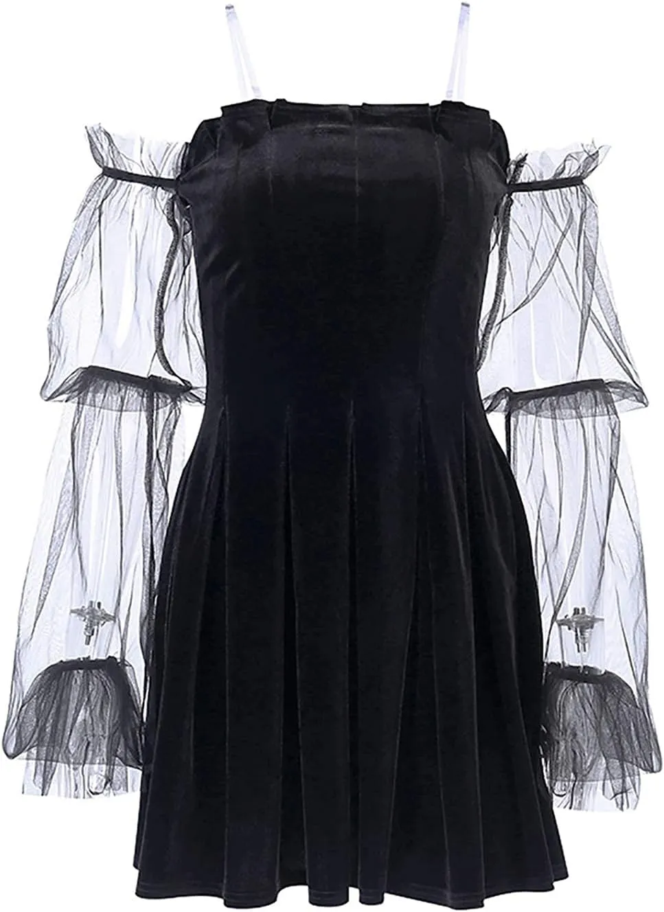 TSMNZMU Gothic Mini Dress for Women Velvet Off Shoulder Fairy Lolita Dresses Sexy Lantern Sleeve Witchy Dress Emo Alt Dress