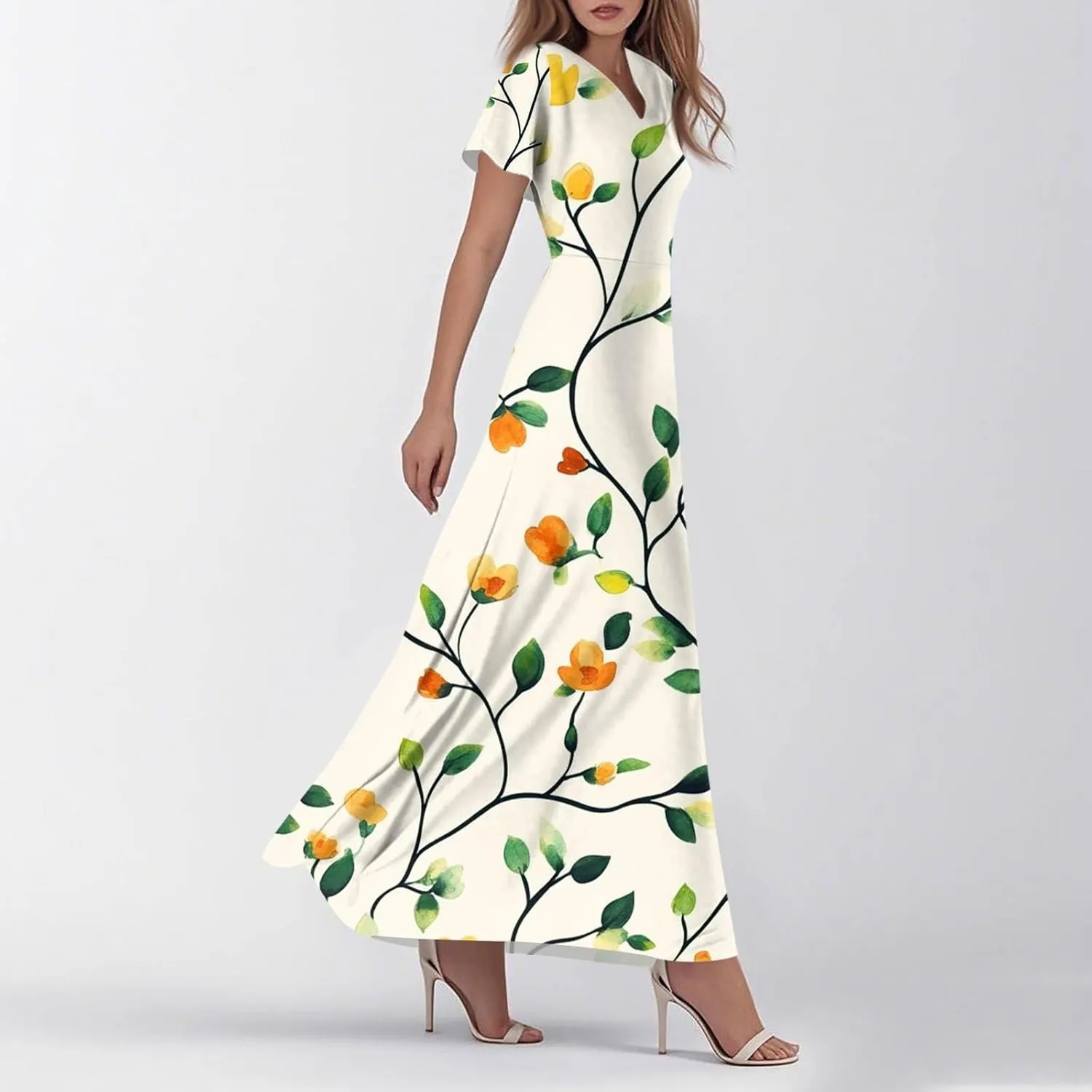 Tunic Stylish Summer Dress Ladies Birthday Short Sleeve Print Relaxed Fit for Women V Neck Comfort Dresses