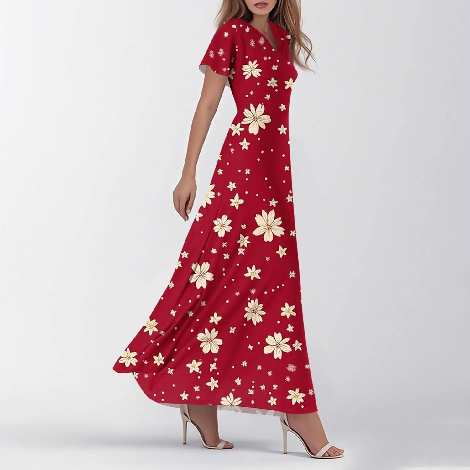 Tunic Stylish Summer Dress Ladies Birthday Short Sleeve Print Relaxed Fit for Women V Neck Comfort Dresses