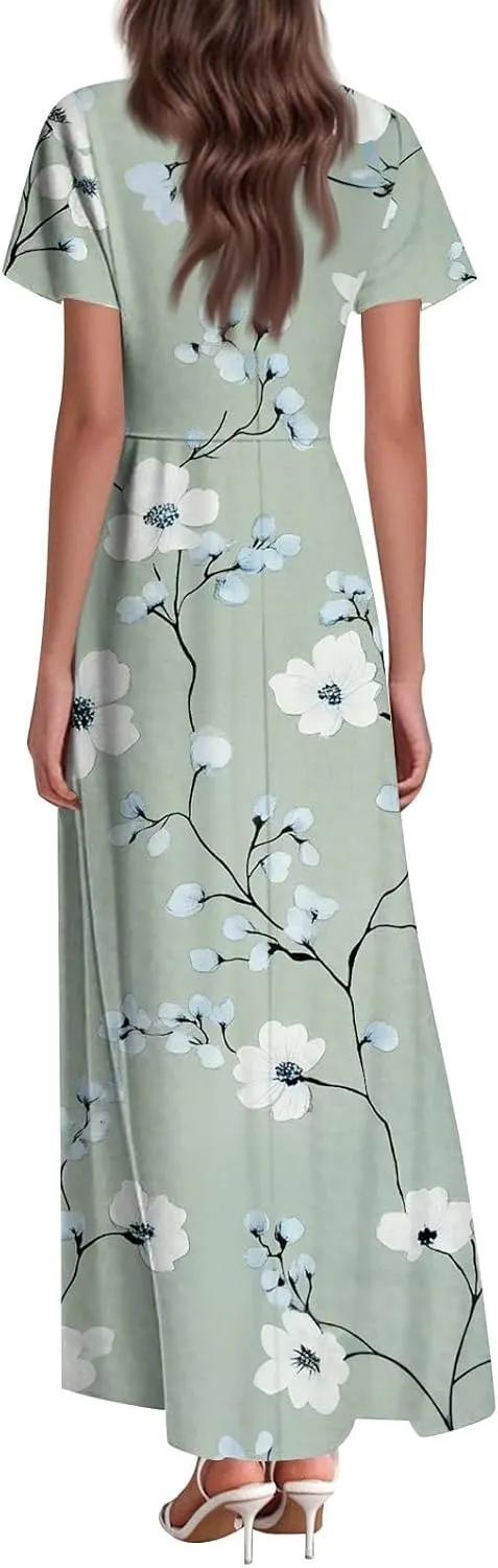 Tunic Stylish Summer Dress Ladies Birthday Short Sleeve Print Relaxed Fit for Women V Neck Comfort Dresses