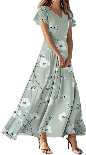 Tunic Stylish Summer Dress Ladies Birthday Short Sleeve Print Relaxed Fit for Women V Neck Comfort Dresses
