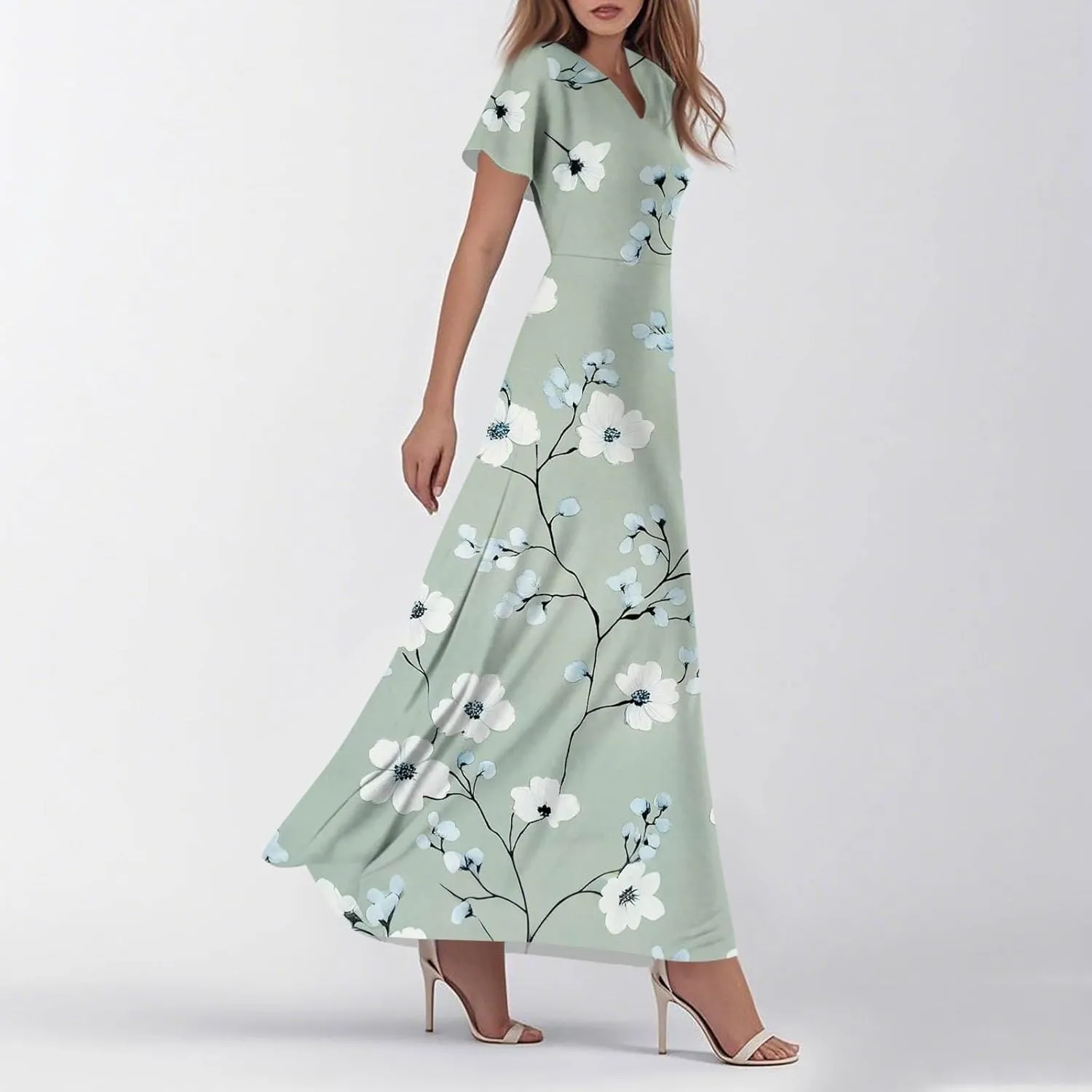 Tunic Stylish Summer Dress Ladies Birthday Short Sleeve Print Relaxed Fit for Women V Neck Comfort Dresses