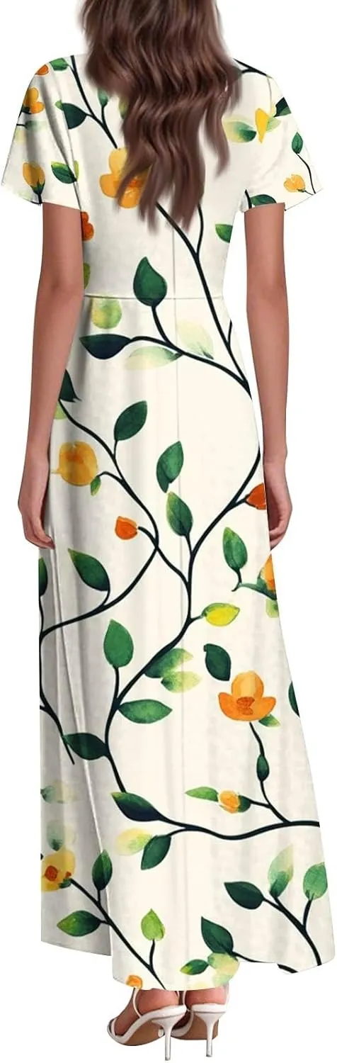 Tunic Stylish Summer Dress Ladies Birthday Short Sleeve Print Relaxed Fit for Women V Neck Comfort Dresses