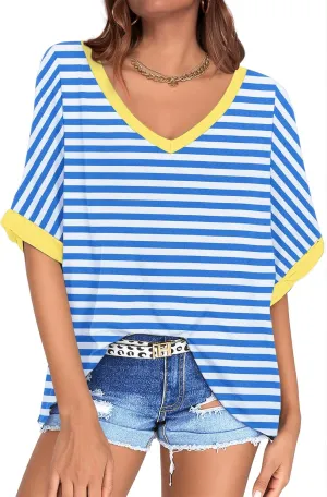 UEU Womens Oversized T-Shirts Summer V Neck Casual Shirts Short Sleeve Workout Tunic Tops