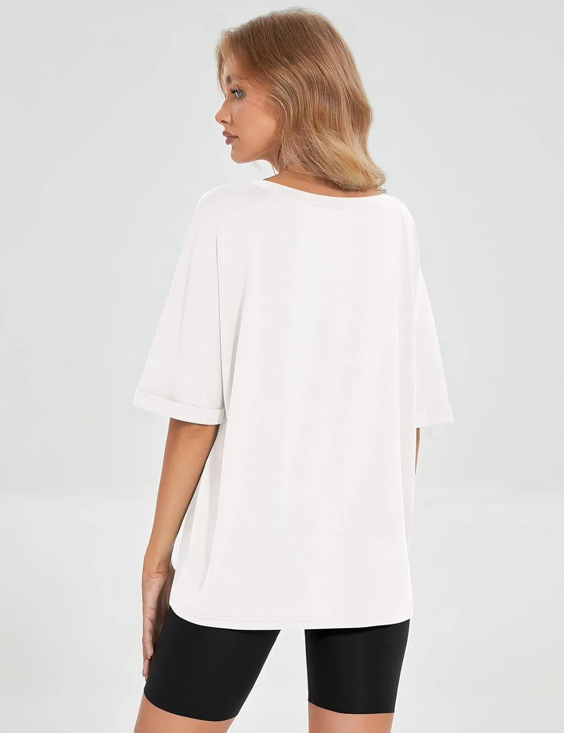 UEU Womens Oversized T-Shirts Summer V Neck Casual Shirts Short Sleeve Workout Tunic Tops
