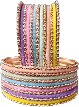 Velvet Metal Bangles Set for Women and Girls | Multicolor Valvet Bangles | Rose Gold Finish Metal Light Colours Bangles