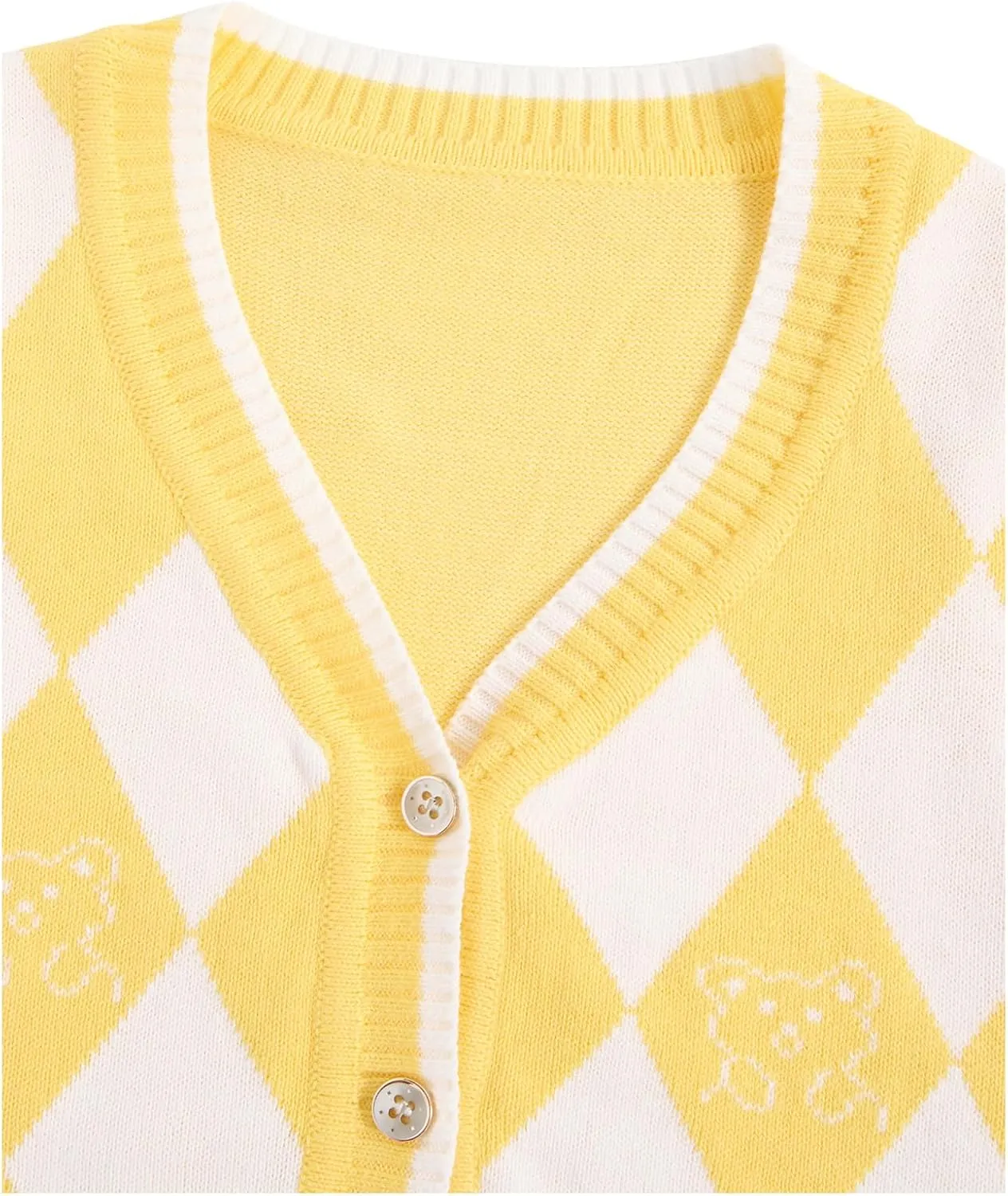 Verdusa Girl's Sweater Vest Fall Outfits Button Down Checked Sleeveless Knitwear Cute Cardigan Tops