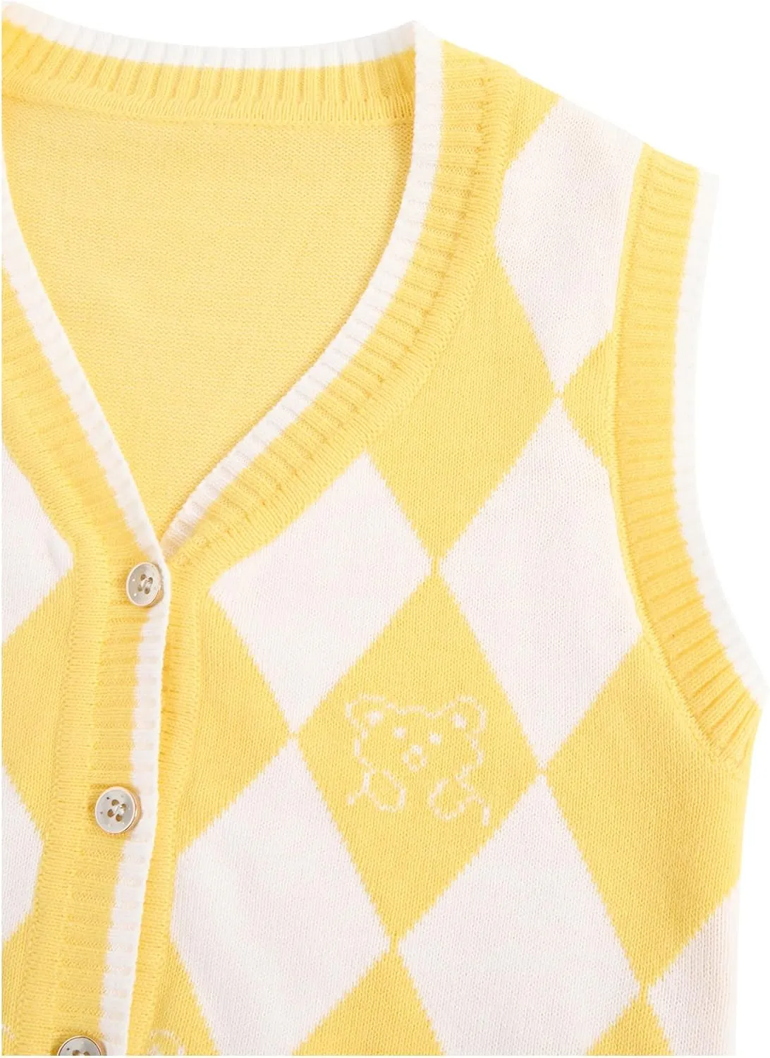 Verdusa Girl's Sweater Vest Fall Outfits Button Down Checked Sleeveless Knitwear Cute Cardigan Tops