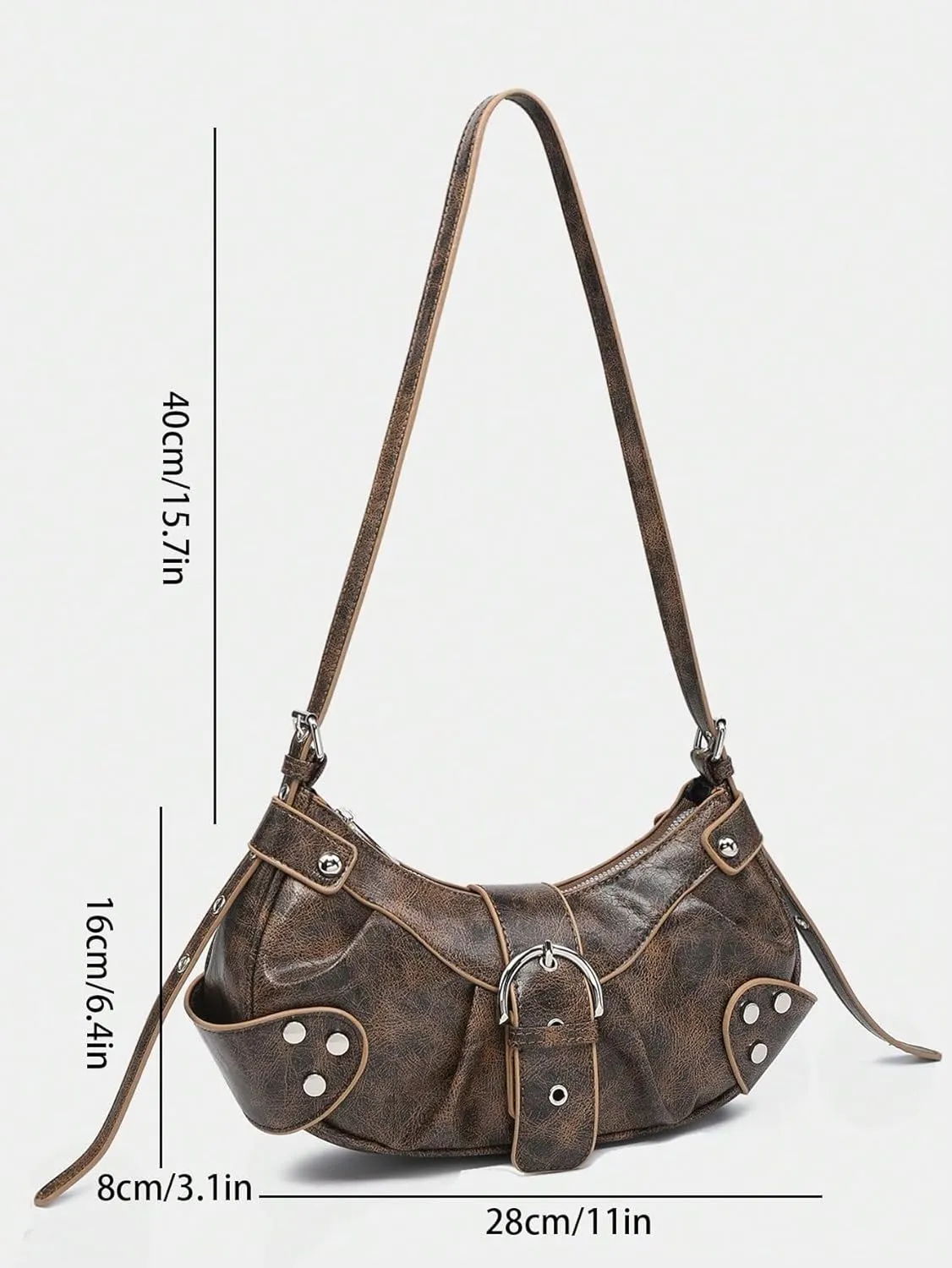 Verdusa Women's Pleated Hobo Shoulder Bags Metallic PU Leather Clutch Handbag