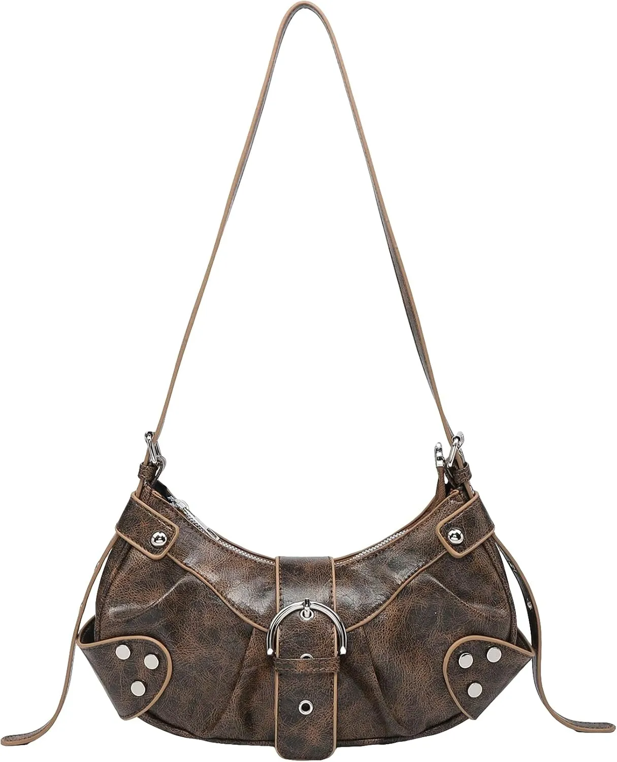 Verdusa Women's Pleated Hobo Shoulder Bags Metallic PU Leather Clutch Handbag