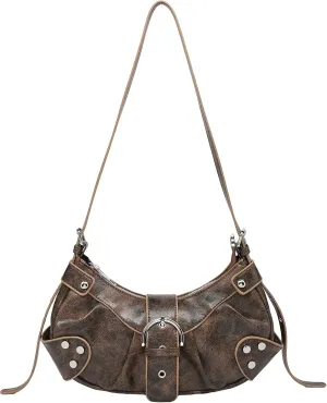 Verdusa Women's Pleated Hobo Shoulder Bags Metallic PU Leather Clutch Handbag