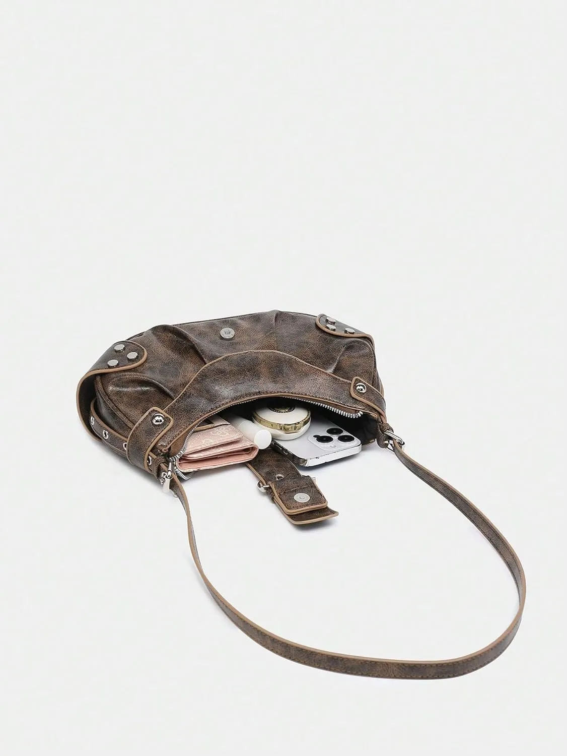 Verdusa Women's Pleated Hobo Shoulder Bags Metallic PU Leather Clutch Handbag