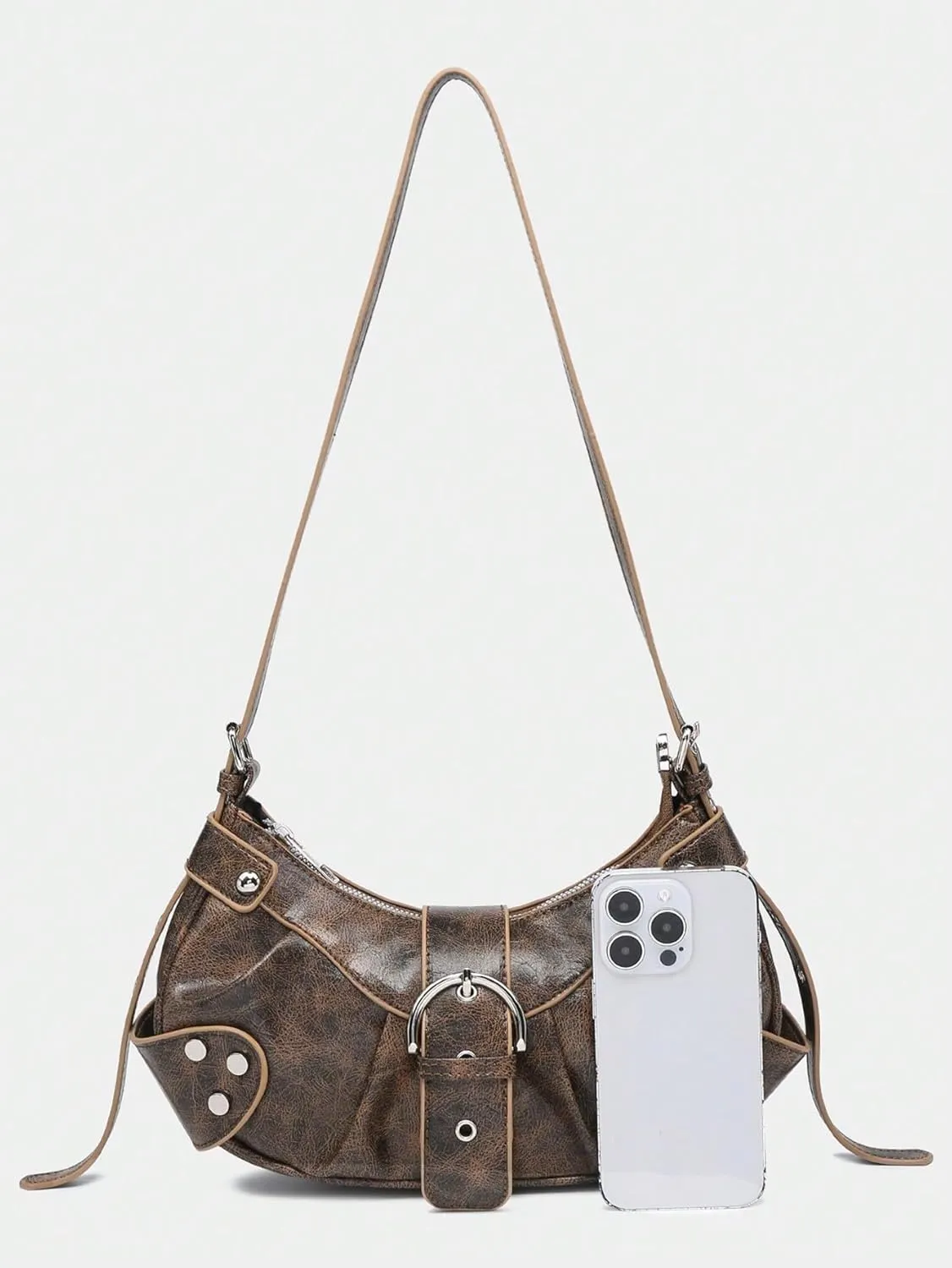 Verdusa Women's Pleated Hobo Shoulder Bags Metallic PU Leather Clutch Handbag