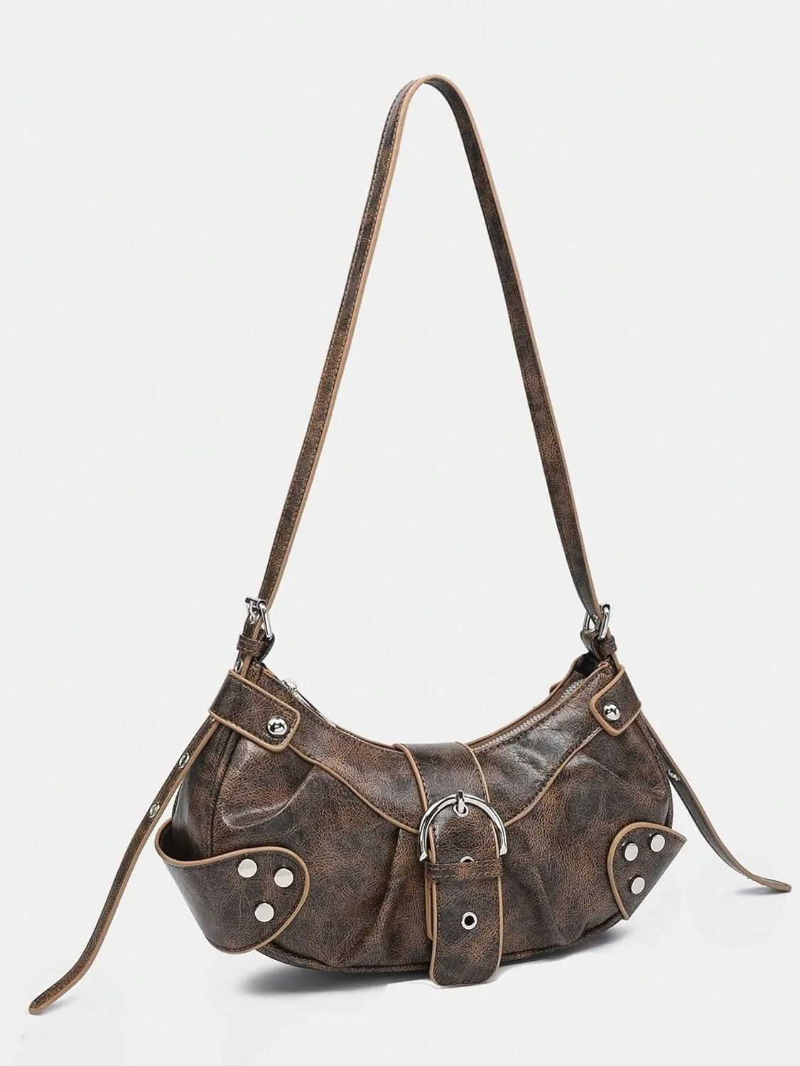 Verdusa Women's Pleated Hobo Shoulder Bags Metallic PU Leather Clutch Handbag