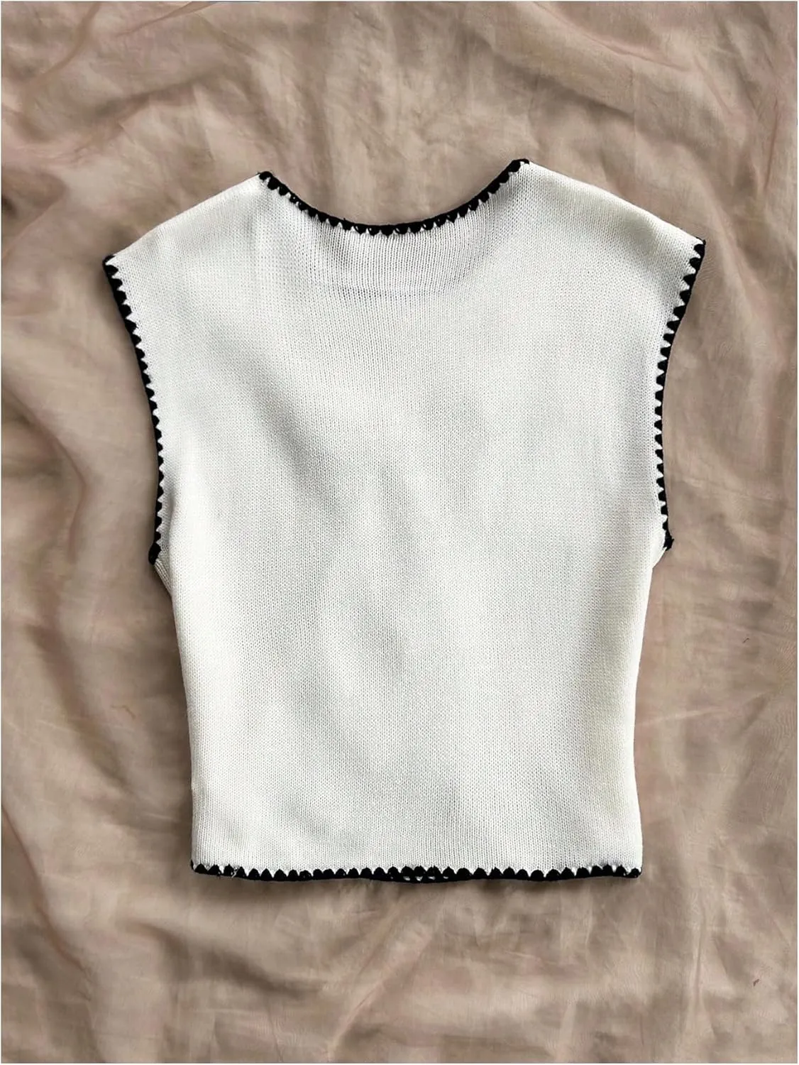 Verdusa Women's Sleeveless Sweater Vest Bow Contrast Binding Knit Tank Tops