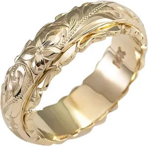 Vintage Plumeria Flower Scroll Ring Stackable Wedding Engagement Band Exquisite Women's Solid Gold Floral Ring