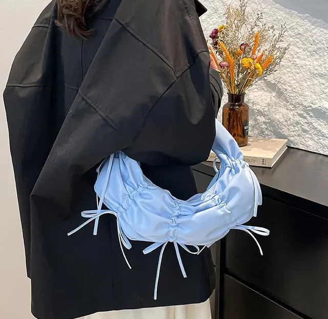 Vintage Shoulder Bag for Women Tote Handbag Crescent Bag Pleated Bow Satchel Purse Casual Underarm Bag Work Bag 2025