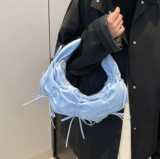 Vintage Shoulder Bag for Women Tote Handbag Crescent Bag Pleated Bow Satchel Purse Casual Underarm Bag Work Bag 2025