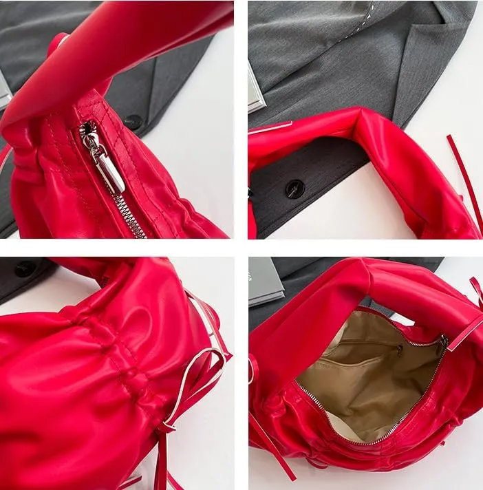 Vintage Shoulder Bag for Women Tote Handbag Crescent Bag Pleated Bow Satchel Purse Casual Underarm Bag Work Bag 2025