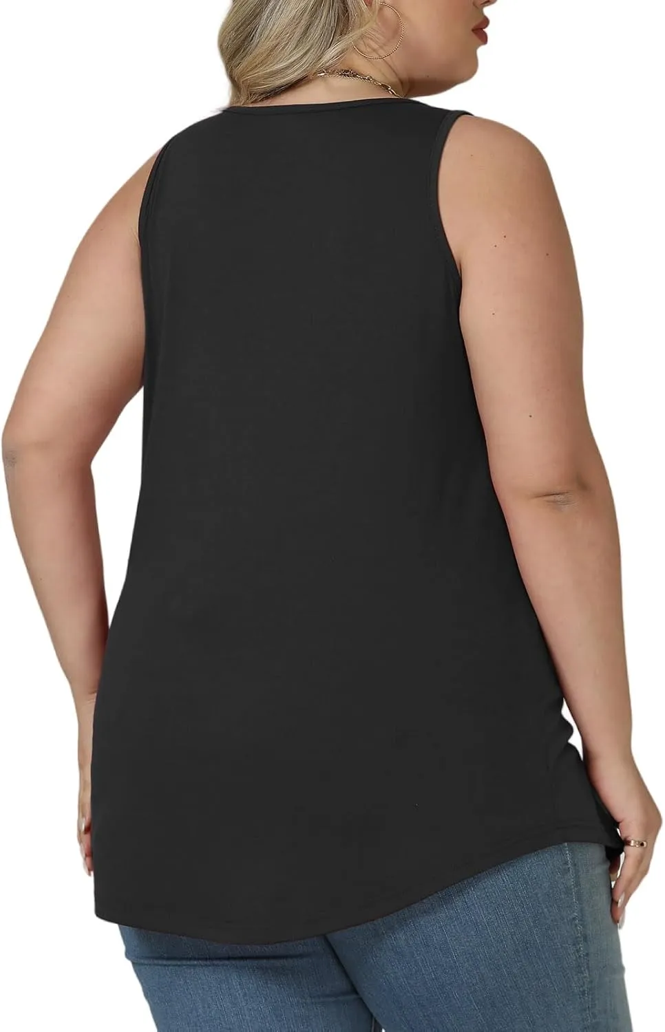 VISLILY Womens-Plus-Size-Tank-Tops Summer Trendy Cut Out Rock Ripped Shirts Casual Sleeveless Blouses Flowy Curved Hem Tunics