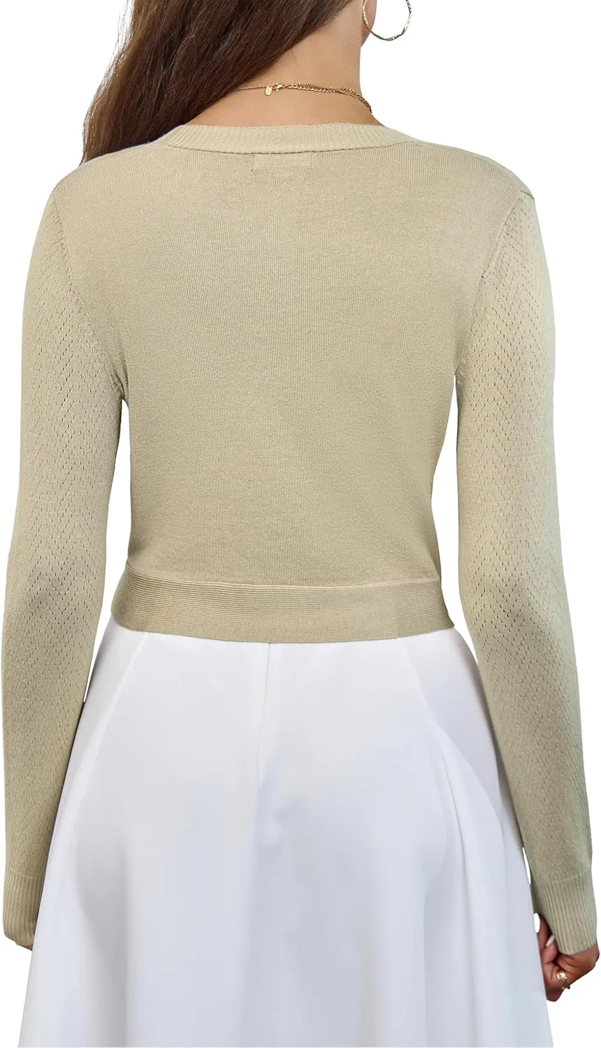 VOIANLIMO Women's Cardigan Knit Sweaters Long Sleeve Cropped Tie Front Bolero Shrug for Dresses S-XL