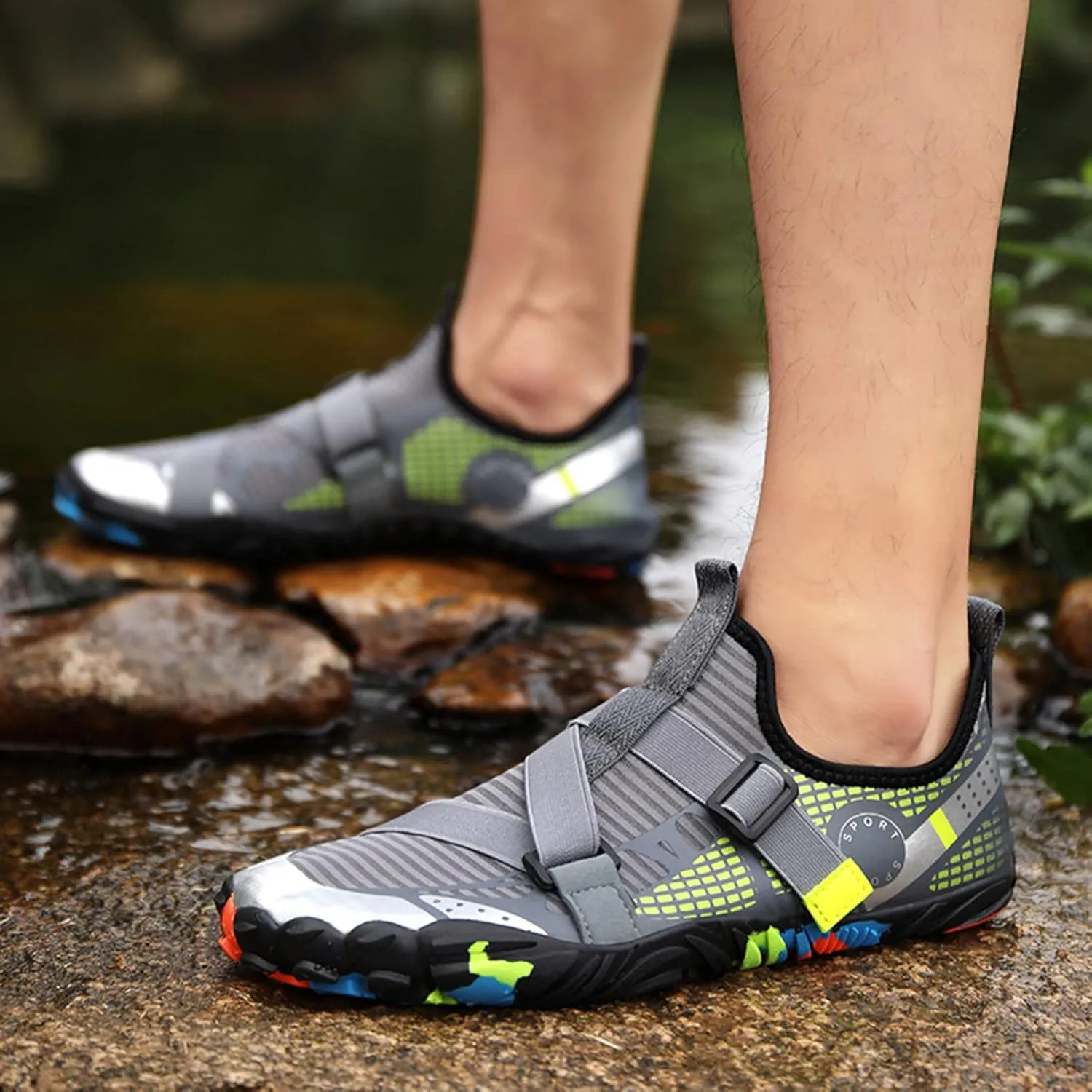 Water Shoes Men Wide Toe Non Slip Casual Arch Support with Drainage for Beach Swim Surf Water Sport