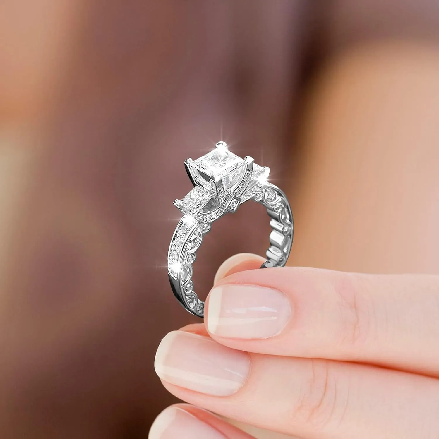 Wedding Bands Set Engagement Rings,Womens Cubic Zirconia Cut Diamond Rings Anniversary Promise Stackable Rings for Her