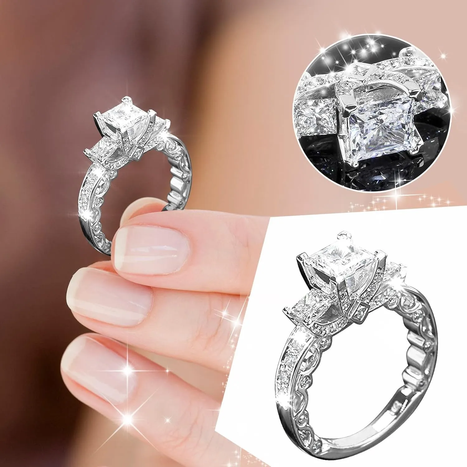 Wedding Bands Set Engagement Rings,Womens Cubic Zirconia Cut Diamond Rings Anniversary Promise Stackable Rings for Her