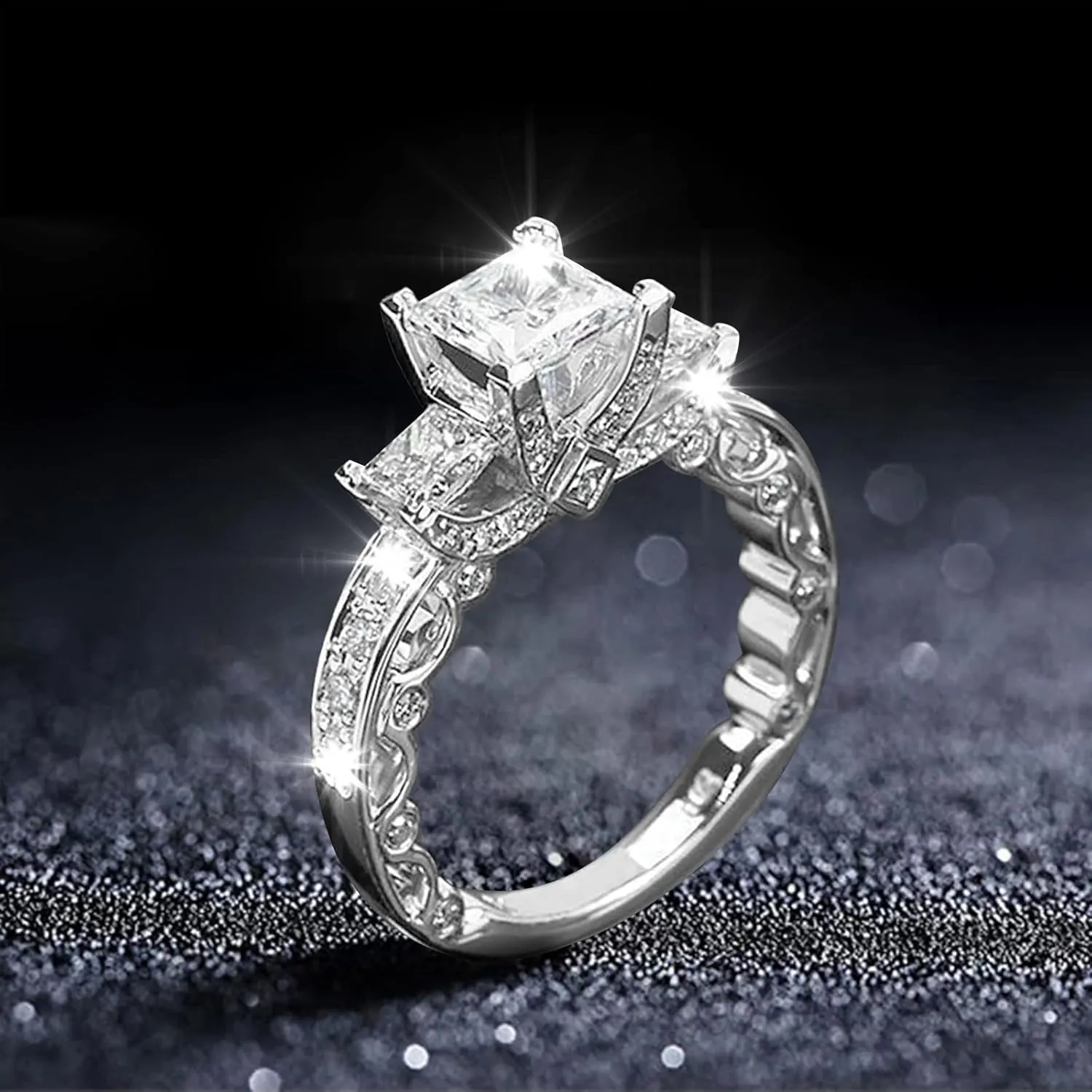 Wedding Bands Set Engagement Rings,Womens Cubic Zirconia Cut Diamond Rings Anniversary Promise Stackable Rings for Her