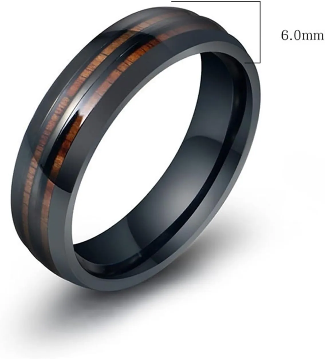 Wedding Ring Band Sets for Him and Her, Couple Rings Set Promise Rings Stainless Steel Comfort Fit 6mm Silver Ring Wood Inlay