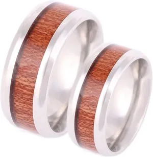 Wedding Ring Bands for Him and Her, Couple Rings Set Promise Rings Tungsten Comfort Fit 8mm Silver Ring Wood Inlay