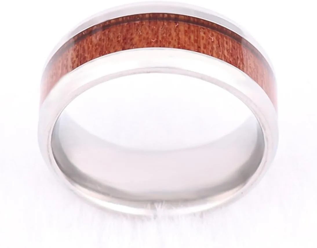 Wedding Ring Bands for Him and Her, Couple Rings Set Promise Rings Tungsten Comfort Fit 8mm Silver Ring Wood Inlay