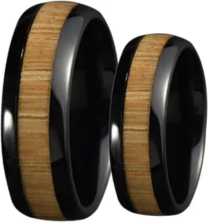 Wedding Rings Set for Him and Her, Stainless Steel Couple Rings Set Promise Rings Comfort Fit 8mm Black Rings Wood Inlay