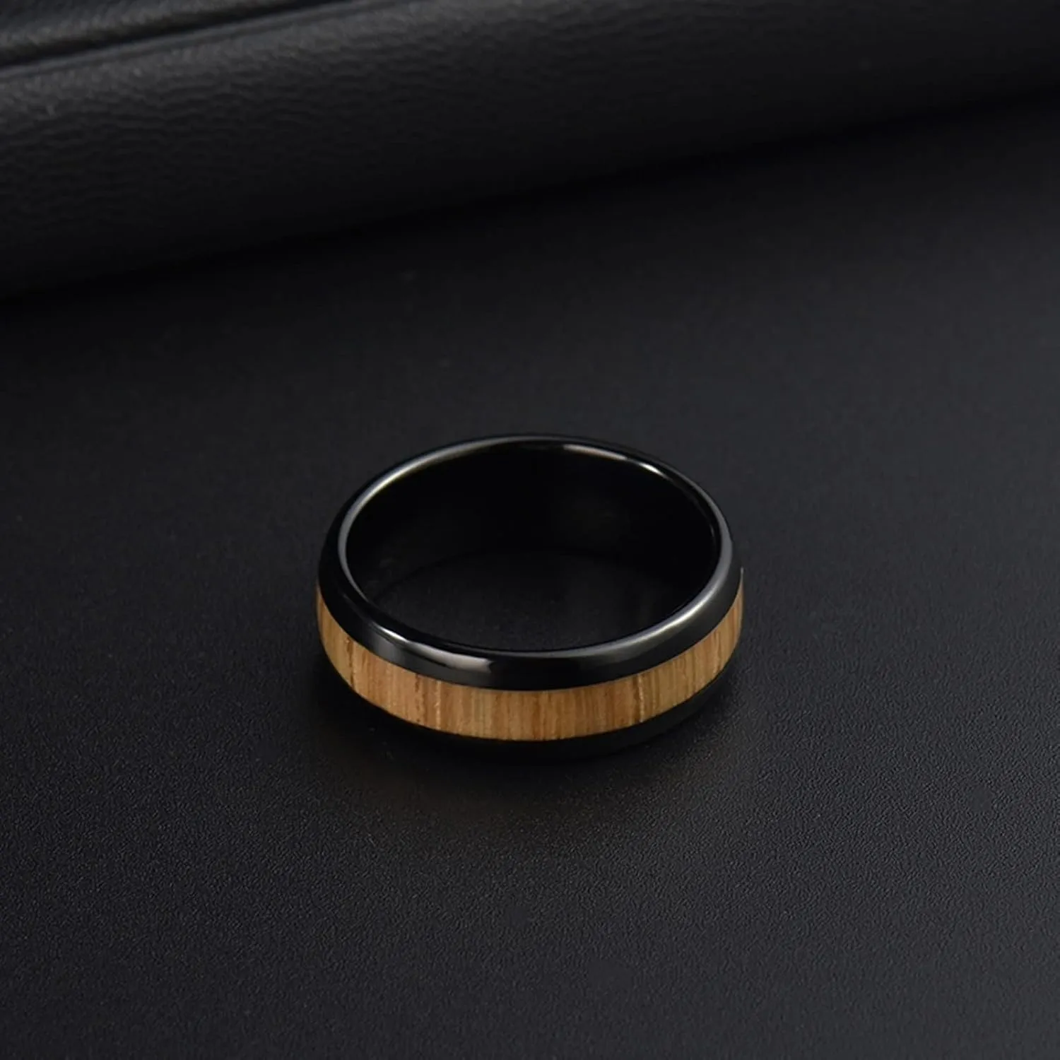 Wedding Rings Set for Him and Her, Stainless Steel Couple Rings Set Promise Rings Comfort Fit 8mm Black Rings Wood Inlay