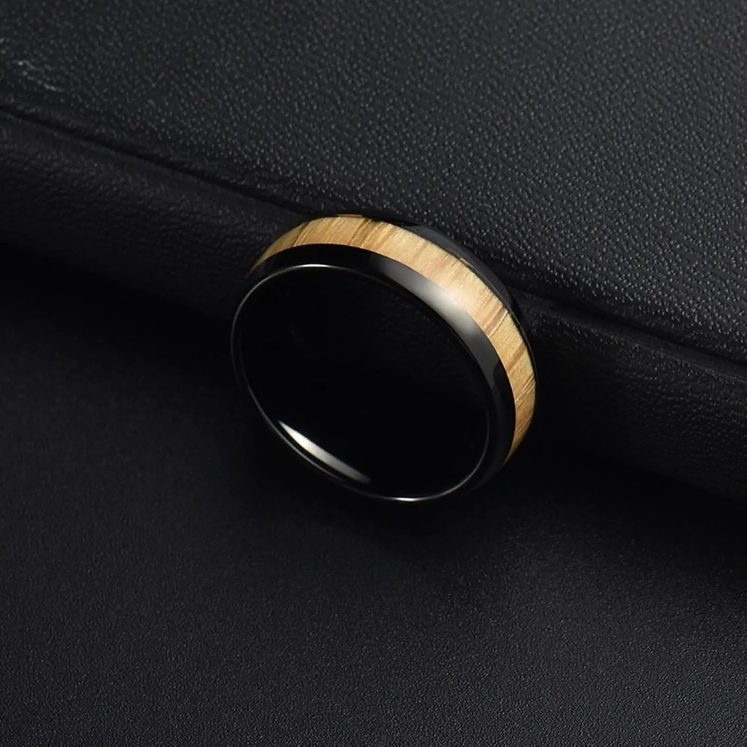 Wedding Rings Set for Him and Her, Stainless Steel Couple Rings Set Promise Rings Comfort Fit 8mm Black Rings Wood Inlay
