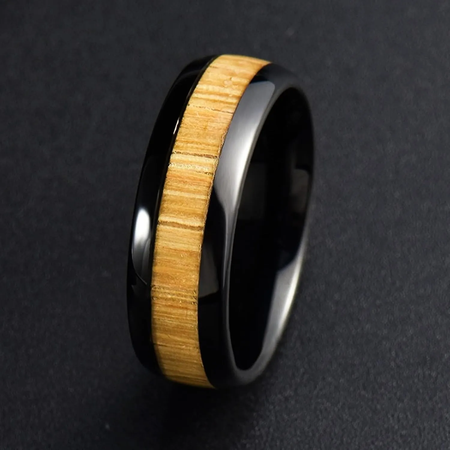 Wedding Rings Set for Him and Her, Stainless Steel Couple Rings Set Promise Rings Comfort Fit 8mm Black Rings Wood Inlay