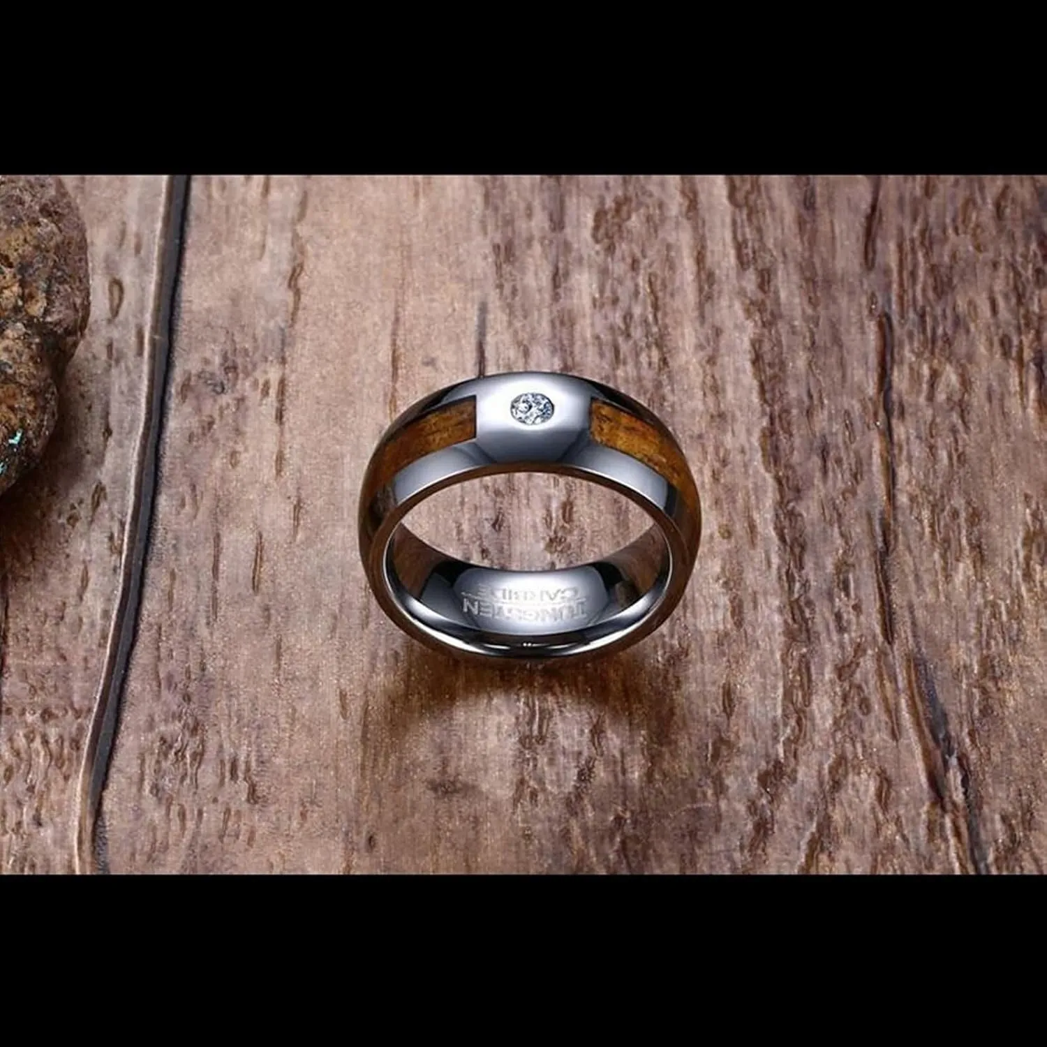 Wedding Rings Sets for Couples, Tungsten Engagement Rings for Couples Set Comfort Fit Wooden Ring Silver 8mm